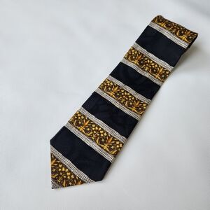 Domencio Franco Elegant Black and Gold Men's Silk Tie